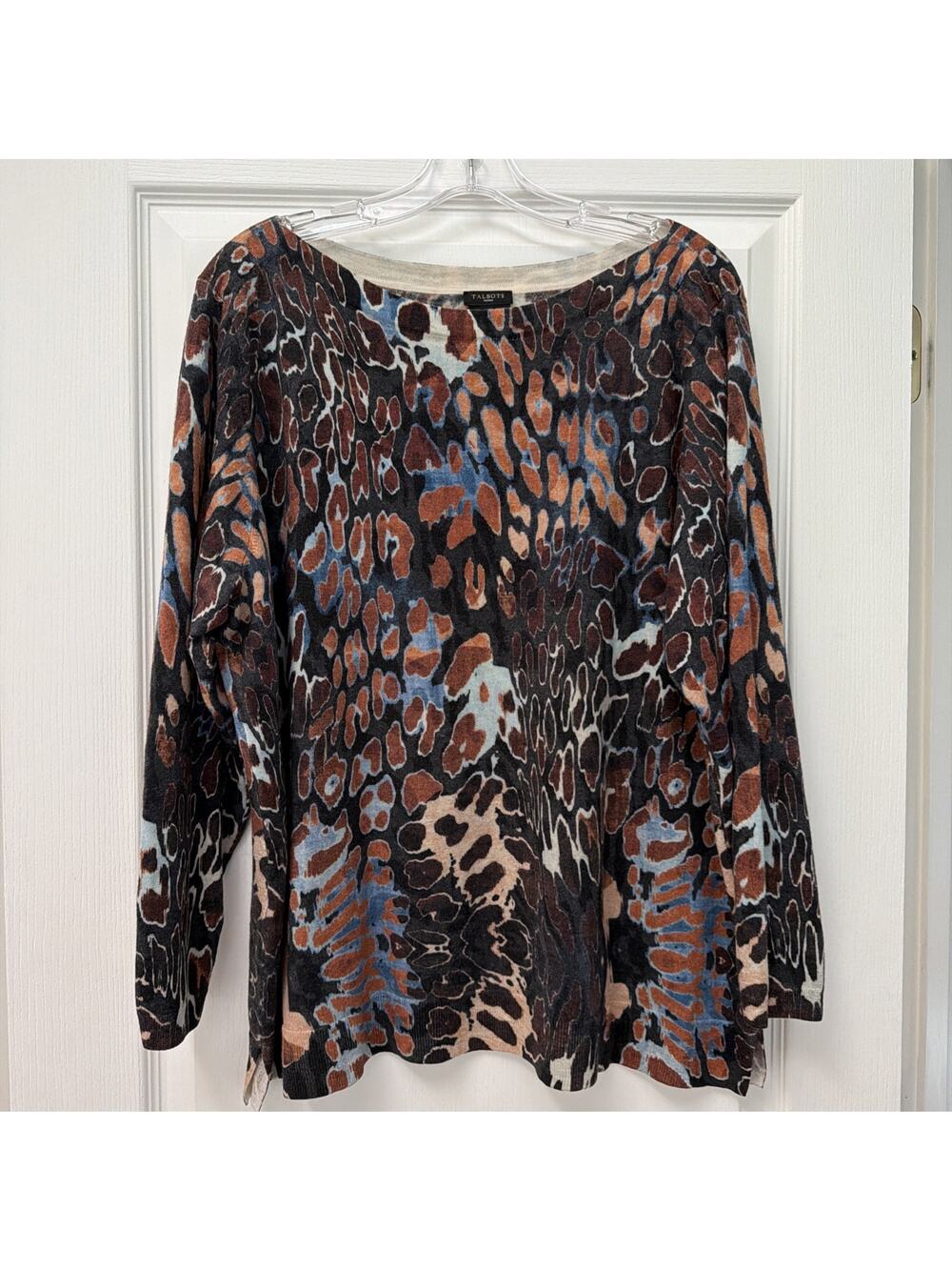 Talbots Womens Merino Wool Sweater Medium Animal Print Abstract Classic Cozy 3x